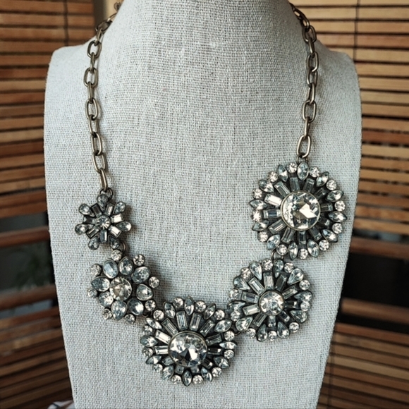 Leslie Danzis Signed Clear Rhinestone Statement Necklace Brass Tone Baguettes - Picture 1 of 15